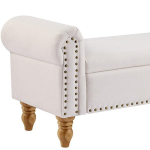 55 Inch Linen Upholstered Storage Bench Solid Wood Base Flip Top Entryway Seat