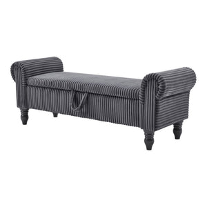 55 Inch Corduroy Upholstered Flip Top Storage Bench Solid Wood Base for Entryway Seating