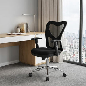 Black Swivel Rolling Office Chair with Adjustable Height and Silver Accented Base