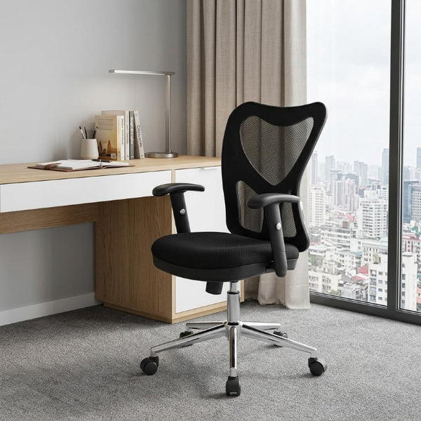 Black Swivel Rolling Office Chair with Adjustable Height and Silver Accented Base