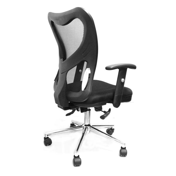 Black Swivel Rolling Office Chair with Adjustable Height and Silver Accented Base