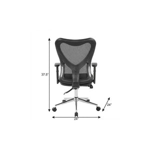 Black Swivel Rolling Office Chair with Adjustable Height and Silver Accented Base