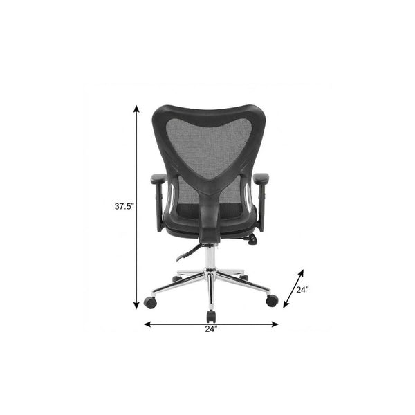Black Swivel Rolling Office Chair with Adjustable Height and Silver Accented Base
