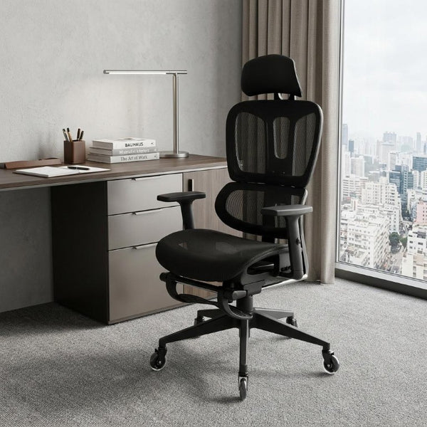 Black Ergonomic Swivel Chair with Footrest for Comfortable Home Office Seating