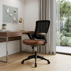 Brown Ergonomic Swivel Desk Chair with Rolling Casters and Adjustable Seat Height