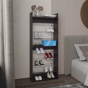 English Elm Ronald Slim 10-Tier Shoe Rack for Small Spaces — Freestanding MDF Organizer, Stylish Kronos Wengue Finish B070P337107