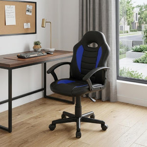 Blue Ergonomic Swivel Desk Chair with Height Adjustment for Gaming Setups