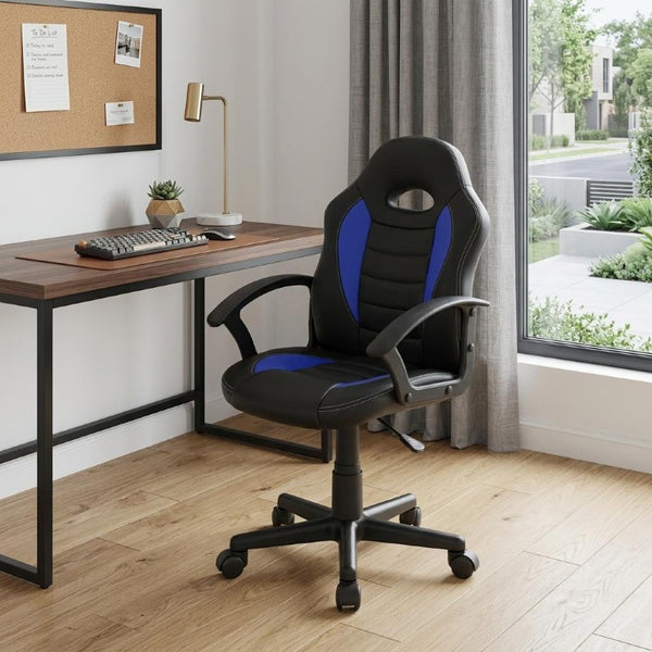 Blue Ergonomic Swivel Desk Chair with Height Adjustment for Gaming Setups