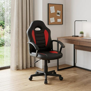 Red Ergonomic Swivel Gaming Chair with Adjustable Height and Rolling Caster Base