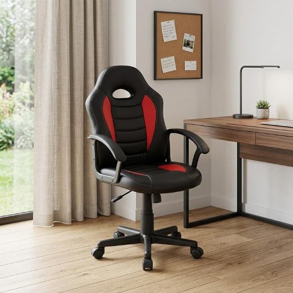 Red Ergonomic Swivel Gaming Chair with Adjustable Height and Rolling Caster Base