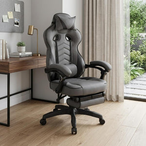 Gray Ergonomic Rolling Executive Chair with Adjustable Height and Built-in Footrest