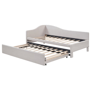 English Elm Twin Upholstered L-Shaped Daybed with Pop-Up Trundle, Space-Saving Guest Bed with Slats Kit and 400lb Capacity Beige SF000193AAA