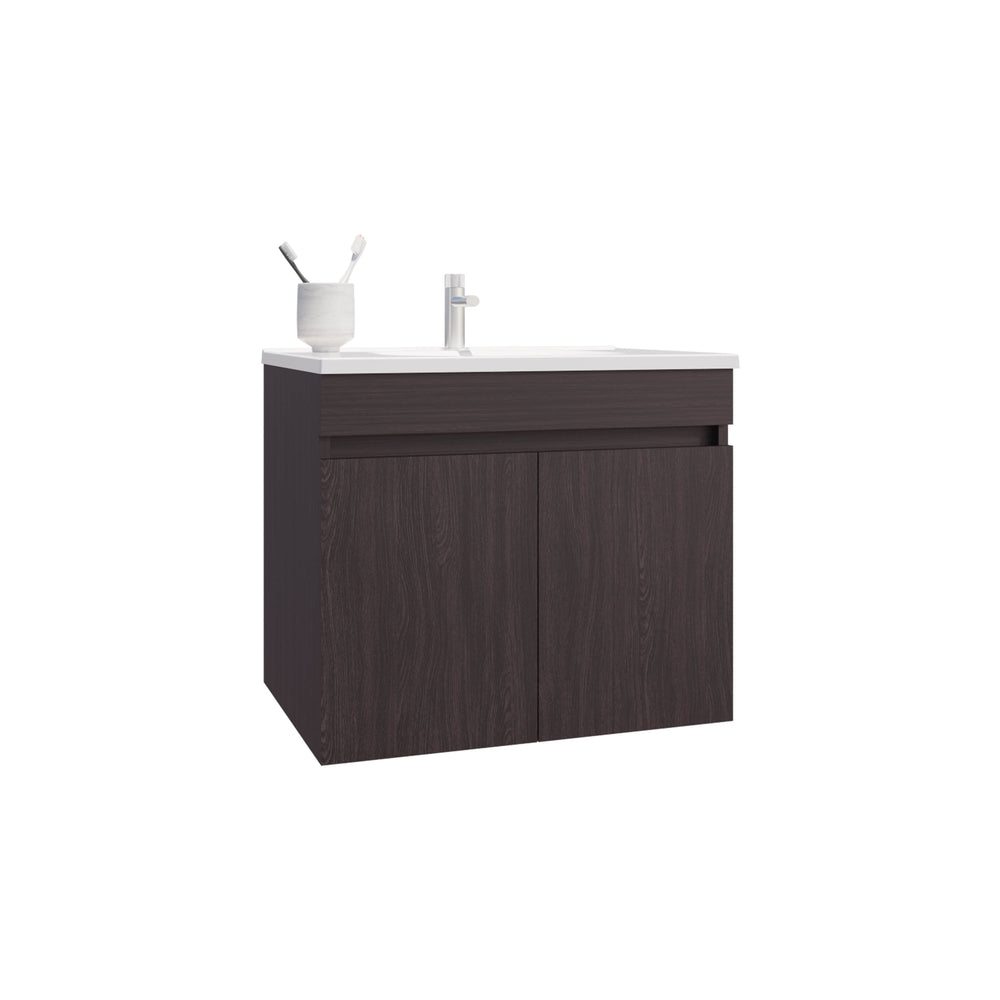 English Elm Bathroom Sleek Single-Door Vanity with Integrated Sink — Modern Minimalist Engineered Wood Storage, Durable & Eco-Friendly Black 28.74 L x 23.23 W x 12.99 H B097P296873