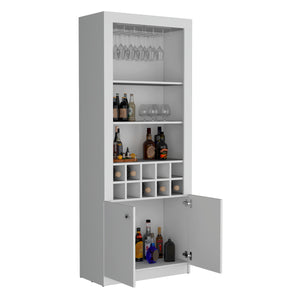 English Elm Nero 74-Inch Tall Bar Cabinet with 10-Bottle Cubbies, 16 Stemware Slots, 4 Shelves — White Modern Storage B070P188834