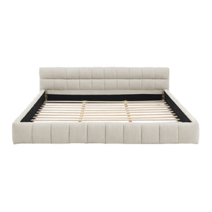English Elm King Platform Bed Fully Upholstered in Plush Chenille with Low Profile Modern Frame Beige W487S00468