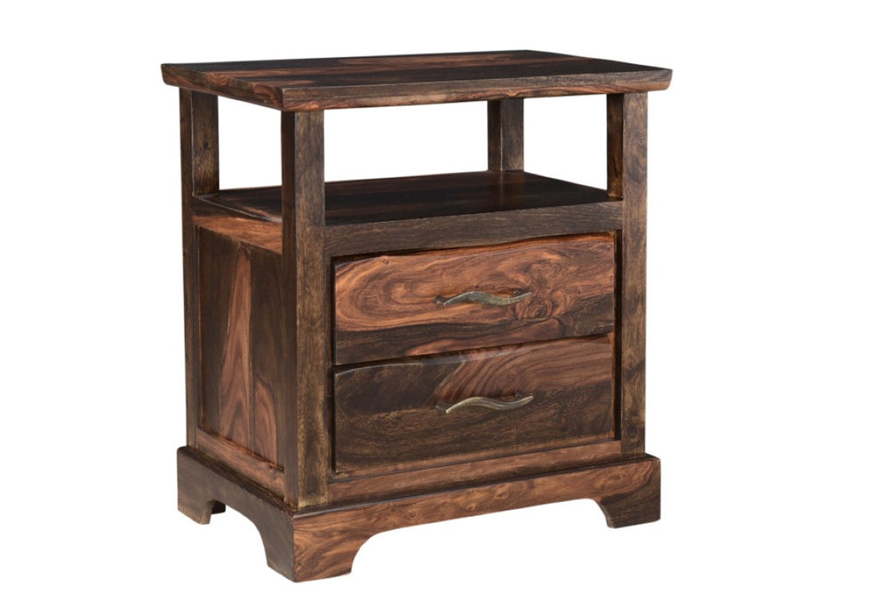 HomeRoots Five Piece Solid Wood Bedroom Collection with Vanity Mirror Rich Dark Finish 724333