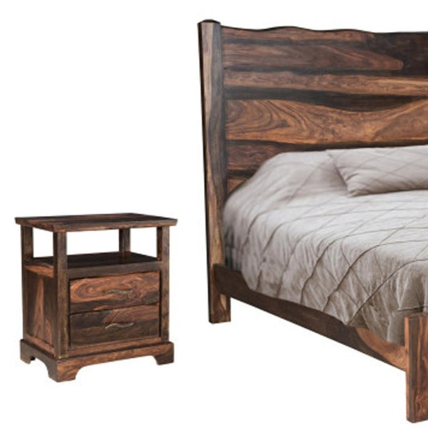 Five Piece Solid Wood Bedroom Collection with Vanity Mirror Rich Dark Finish