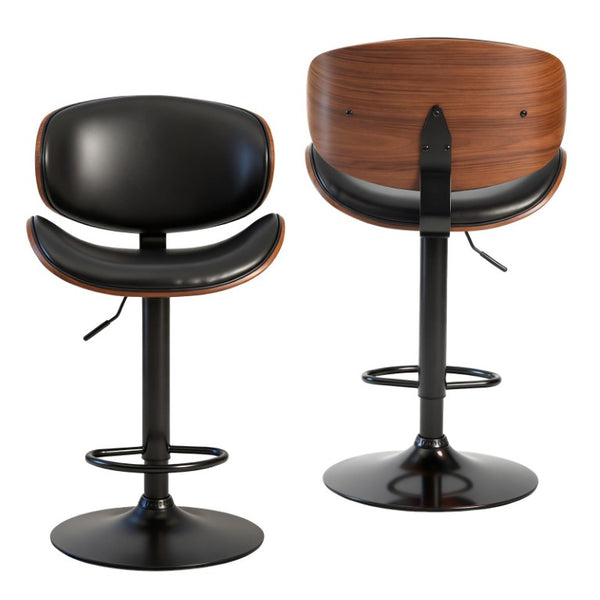 Set of Two Faux Leather Swivel Barstools Adjustable Height Aluminum Frame and Wood Footrest