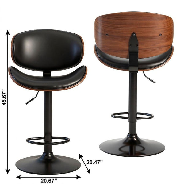 Set of Two Faux Leather Swivel Barstools Adjustable Height Aluminum Frame and Wood Footrest