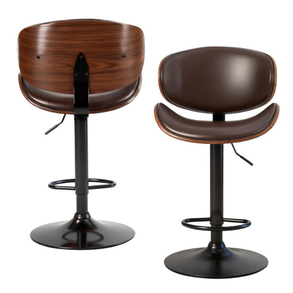 Set of Two Faux Leather Swivel Barstools Adjustable Height Aluminum Frame and Wood Footrest
