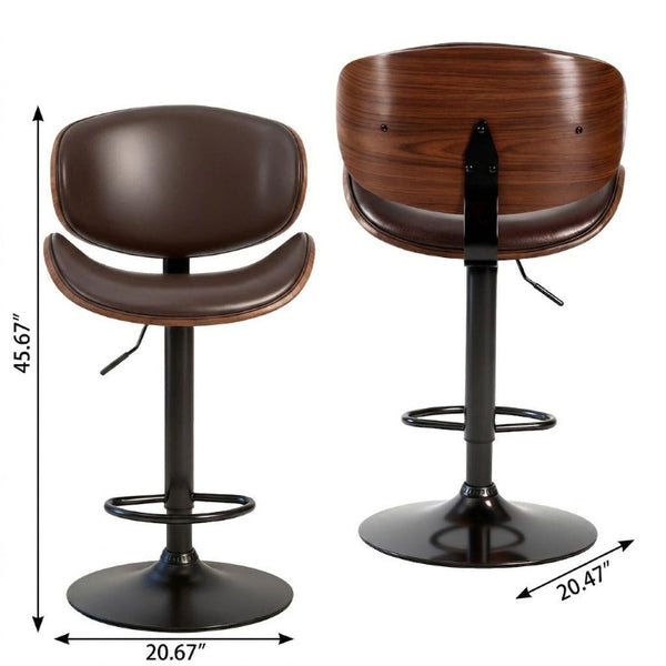 Set of Two Faux Leather Swivel Barstools Adjustable Height Aluminum Frame and Wood Footrest