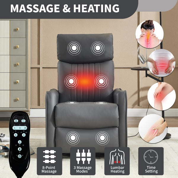 English Elm Blue Fabric Swivel Rocker Recliner with Massage Heat Nodes for Living Room Comfort Grayish Green W1803P321819