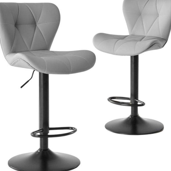 HomeRoots Set of Two Adjustable Swivel Barstools in Faux Leather with Aluminum Frame 724339