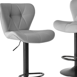 Set of Two Adjustable Swivel Barstools in Faux Leather with Aluminum Frame