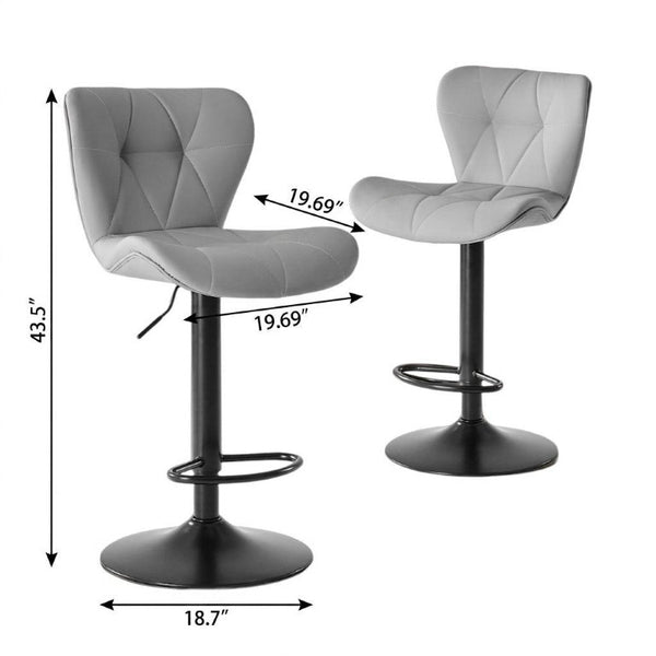 Set of Two Adjustable Swivel Barstools in Faux Leather with Aluminum Frame