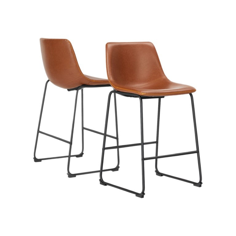 HomeRoots Set of Two Faux Leather Aluminum Counter Height Barstools for Modern Kitchen Dining Seating Brown / Black 724344
