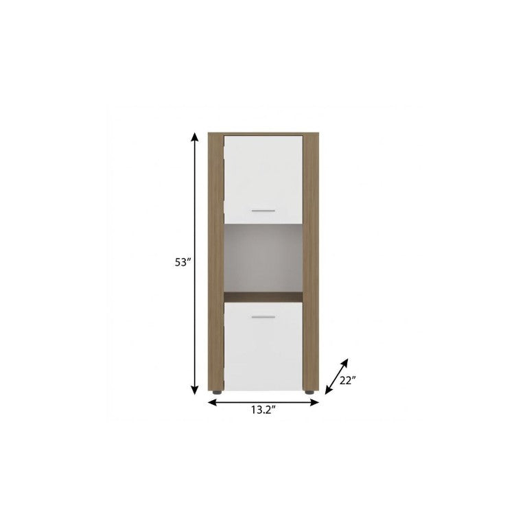 53 Inch Beige Wood Single Tier Bookcase with Cabinet Door for Living Room Storage