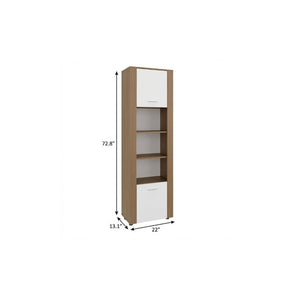 73 Inch Beige Wood Single Tier Bookcase with Cabinet Door for Living Room Storage