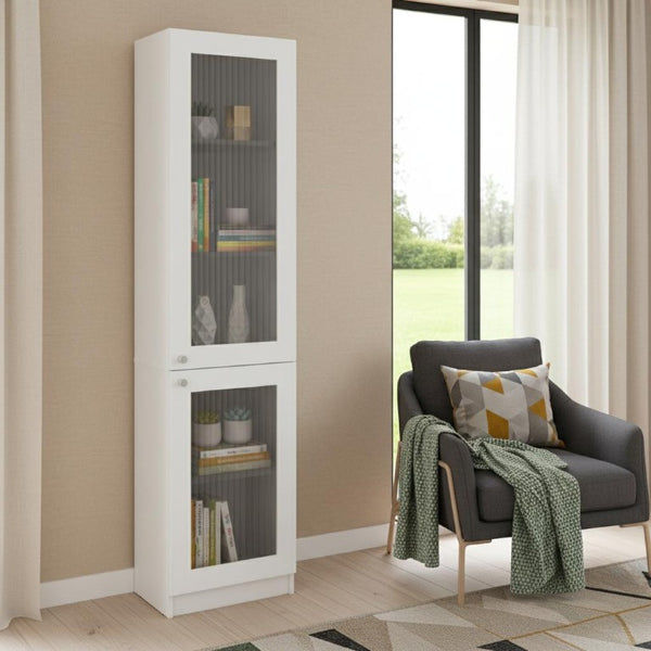 71 Inch Tall White Wood Bookcase with Cabinet Door for Living or Home Office