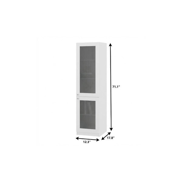71 Inch Tall White Wood Bookcase with Cabinet Door for Living or Home Office