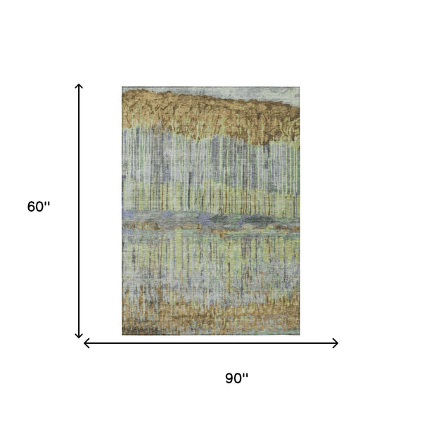 Abstract Washable Polyester Area Rug for Indoor Outdoor Patio Living Room Neutral Tones