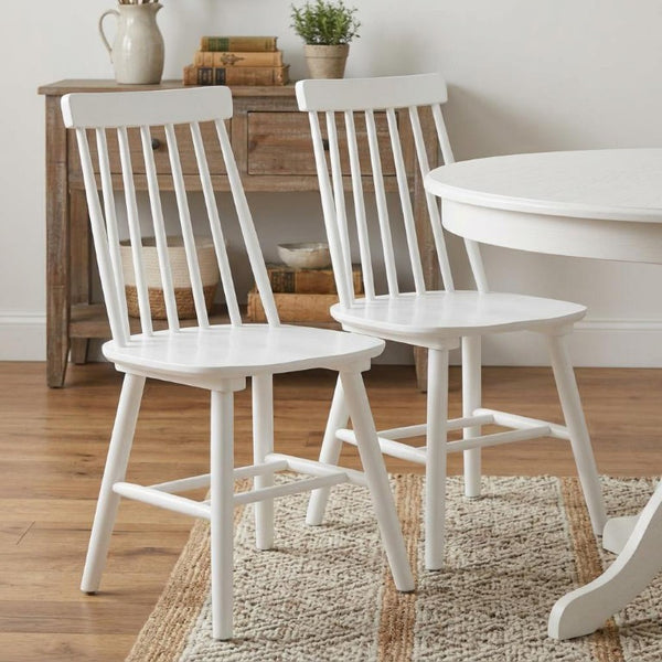 Set of 2 Windsor Spindle Back Solid Wood Dining Chairs for Farmhouse Kitchens
