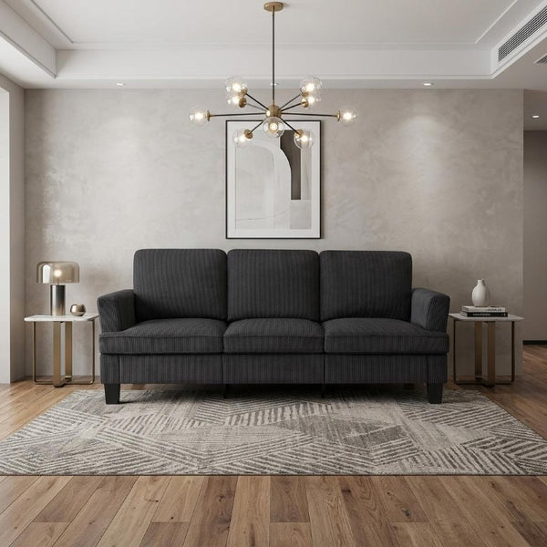 84 Inch Corduroy Upholstered Living Room Sofa with Deep Seating Comfort in Charcoal