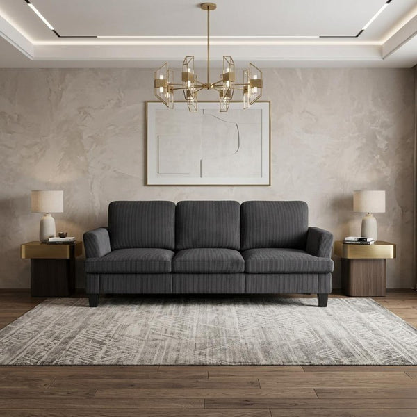 HomeRoots 84 Inch Corduroy Upholstered Living Room Sofa with Deep Seating Comfort in Charcoal 724390