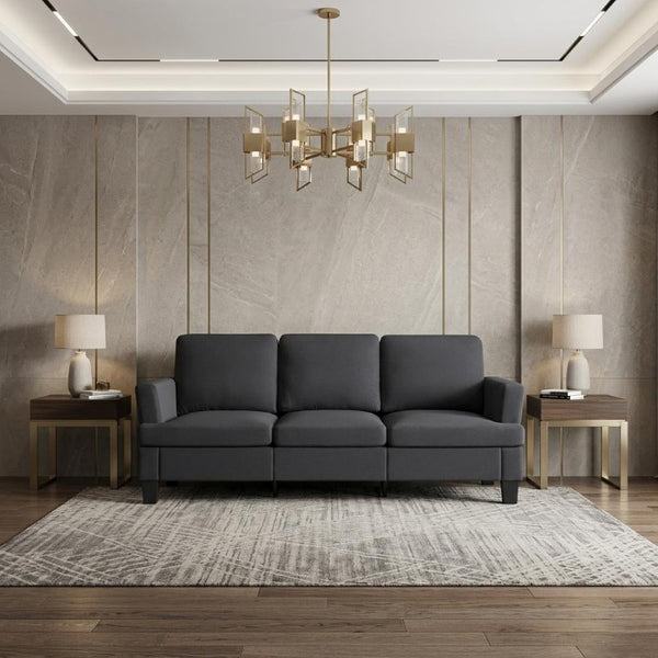 84 Inch Linen Upholstered Sofa in Charcoal Gray for Modern Living Room Seating