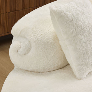 English Elm white plush curved multi-seater sofa with pillows — Nordic skin-friendly fabric, space-saving design W3612S00008