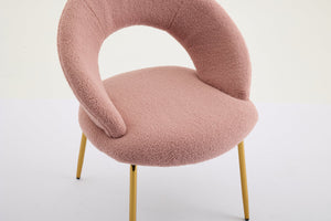 English Elm 061-Set Of 1 Plush Pink Teddy Fabric Dining Chair With Gold Legs - Ergonomic Design & Cozy Elegance W527P255486