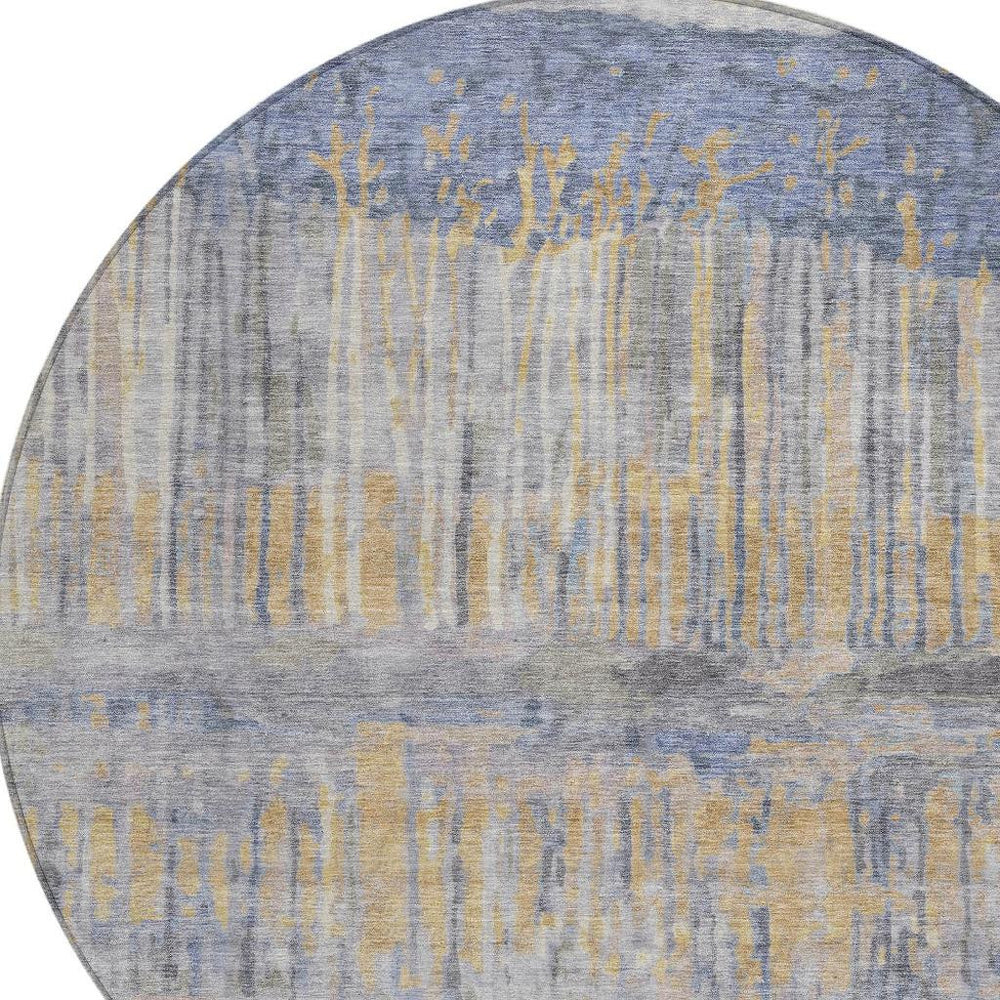 HomeRoots 8 Ft Round Abstract Polyester Area Rug Washable Indoor Outdoor Coastal Blue 724415