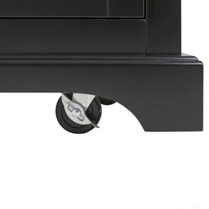 English Elm K&k Rolling Kitchen Island with Walnut Grain Countertop Drawers and Spice Rack Black N707S000025B