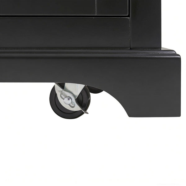 English Elm K&k Rolling Kitchen Island with Walnut Grain Countertop Drawers and Spice Rack Black N707S000025B