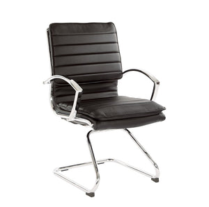 OSP Home Furnishings Guest Faux Leather Office Chair with Chrome Sled Base and Ergonomic Lumbar Support Black SPX23595C-U6