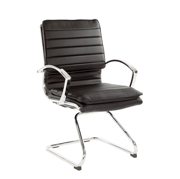 OSP Home Furnishings Guest Faux Leather Office Chair with Chrome Sled Base and Ergonomic Lumbar Support Black SPX23595C-U6