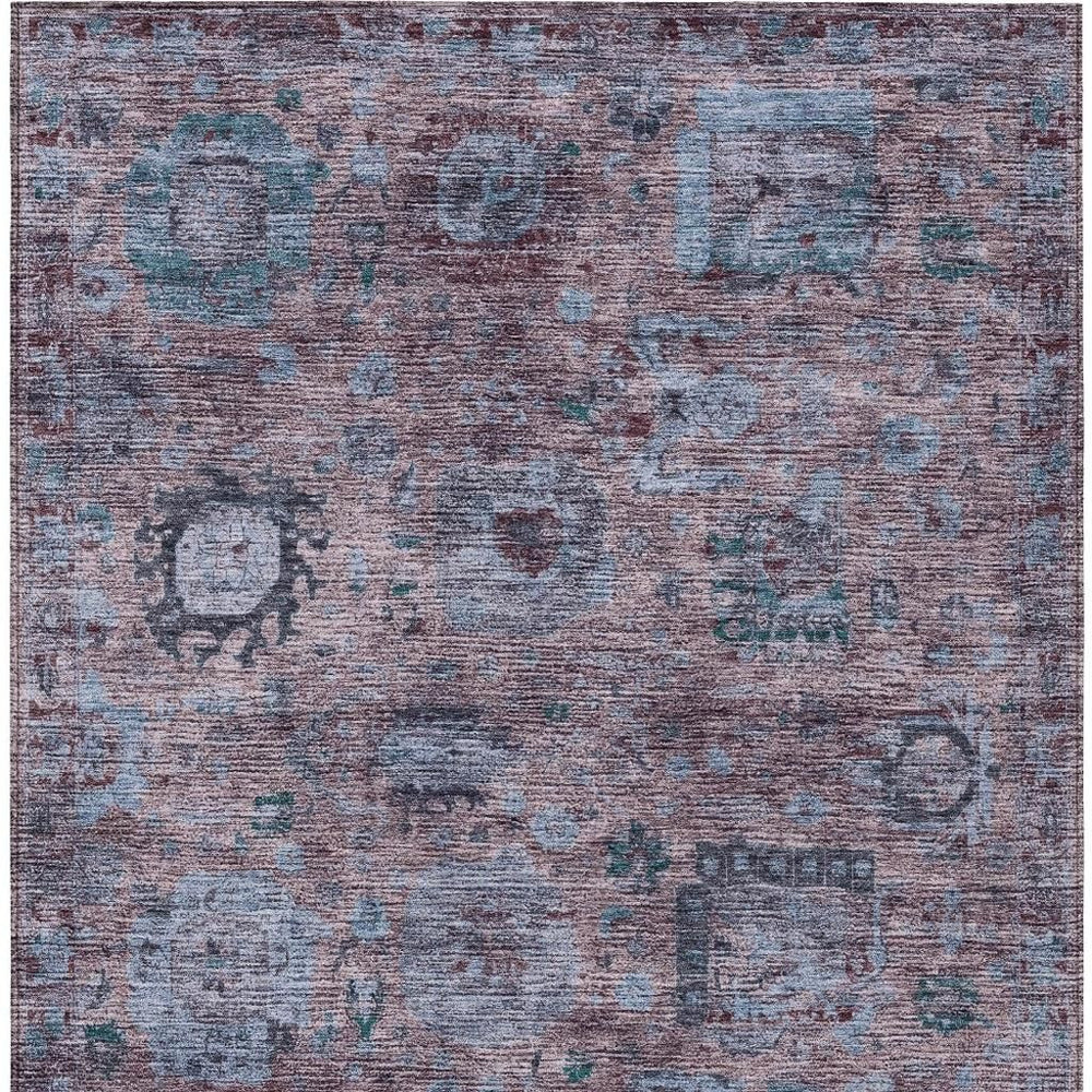 HomeRoots Abstract Washable Polyester Area Rug Low Pile for Indoor Outdoor Living Spaces and Patios 9' x 12' 724443