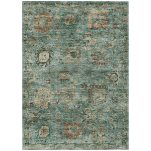 Abstract Teal Washable Polyester Area Rug for Indoor Outdoor Living Spaces and Coastal Decor