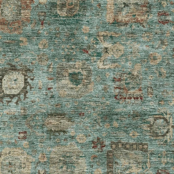Abstract Teal Washable Polyester Area Rug for Indoor Outdoor Living Spaces and Coastal Decor