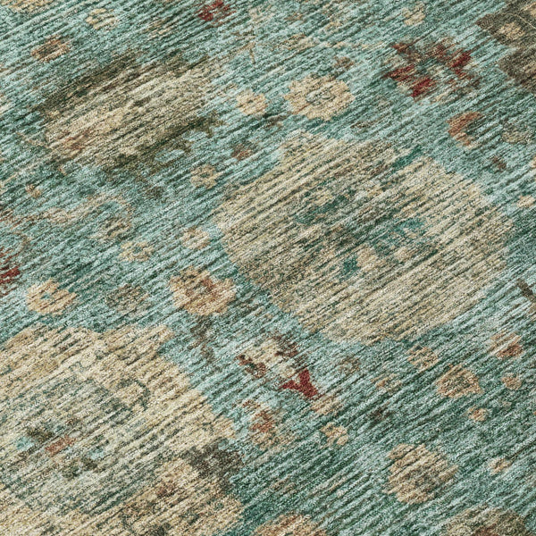 Abstract Teal Washable Polyester Area Rug for Indoor Outdoor Living Spaces and Coastal Decor